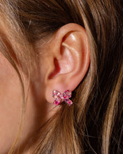 Load image into Gallery viewer, Taylor Elliott Designs - Stud Earrings - Acrylic Ribbon Bows - Pink + Silver Confetti