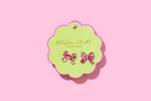 Load image into Gallery viewer, Taylor Elliott Designs - Stud Earrings - Acrylic Ribbon Bows - Pink + Silver Confetti