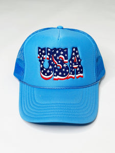 USA Trucker Hat: Solid Columbia Blue