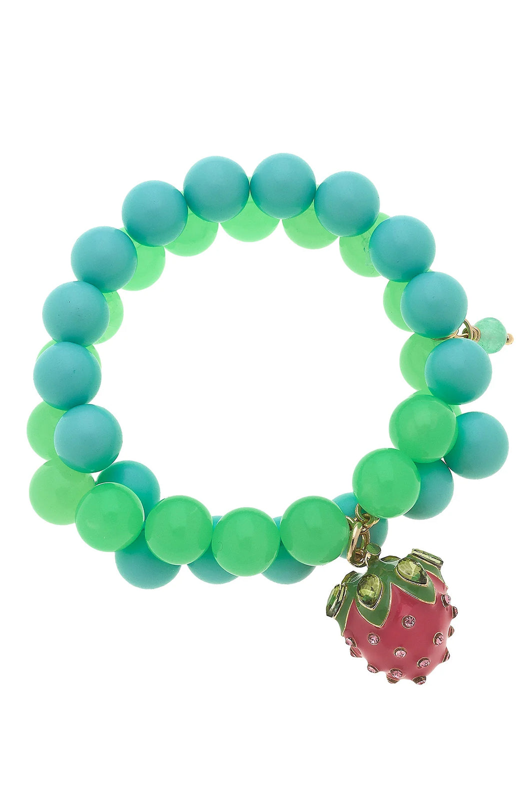 Strawberry Beaded Children’s Bracelet in Green & Aqua