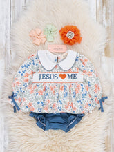 Load image into Gallery viewer, Marie Nicole Clothing - Graceful Floral "Jesus Loves Me" Bloomers Outfit
