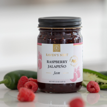 Load image into Gallery viewer, Raven's Nest Gourmet - Raspberry Jalapeño Jam - 15 oz.

