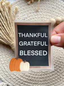 Clear Thankful, Grateful, Blessed Pegboard Sticker | 2.7"X3.0"