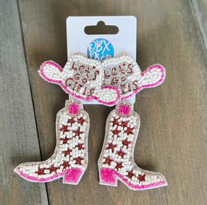 OBX Prep - Let's Go Girls Cowgirl Boots and Hat Seed Bead Earrings