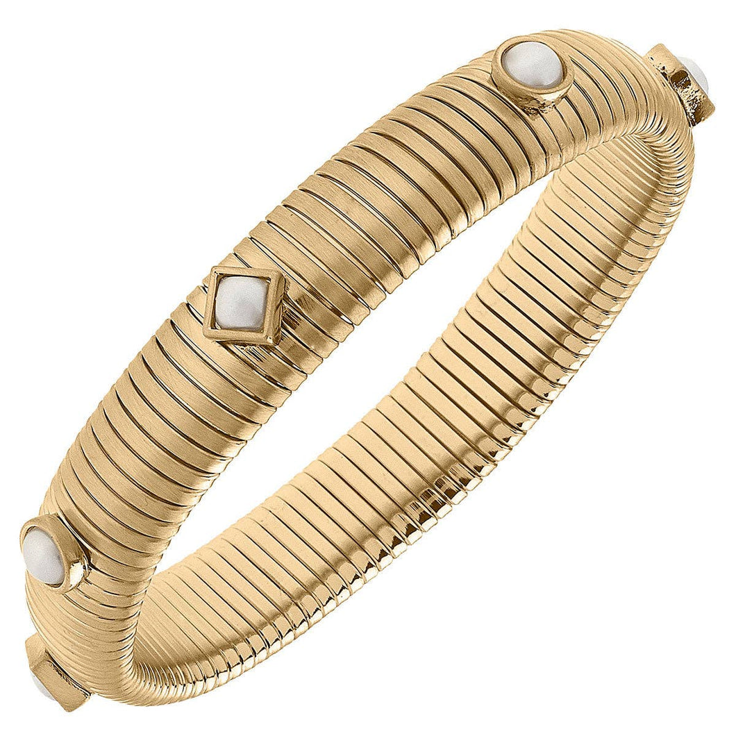 Constance Pearl Watchband Bangle in Satin Gold