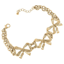 Load image into Gallery viewer, Adina Bow Layered Chain Link Bracelet in Worn Gold
